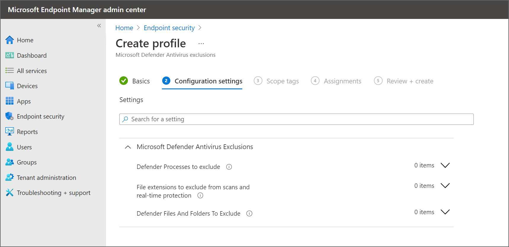 Konfiguration des Defender Antivirus über den Microsoft Endpoint Manager
