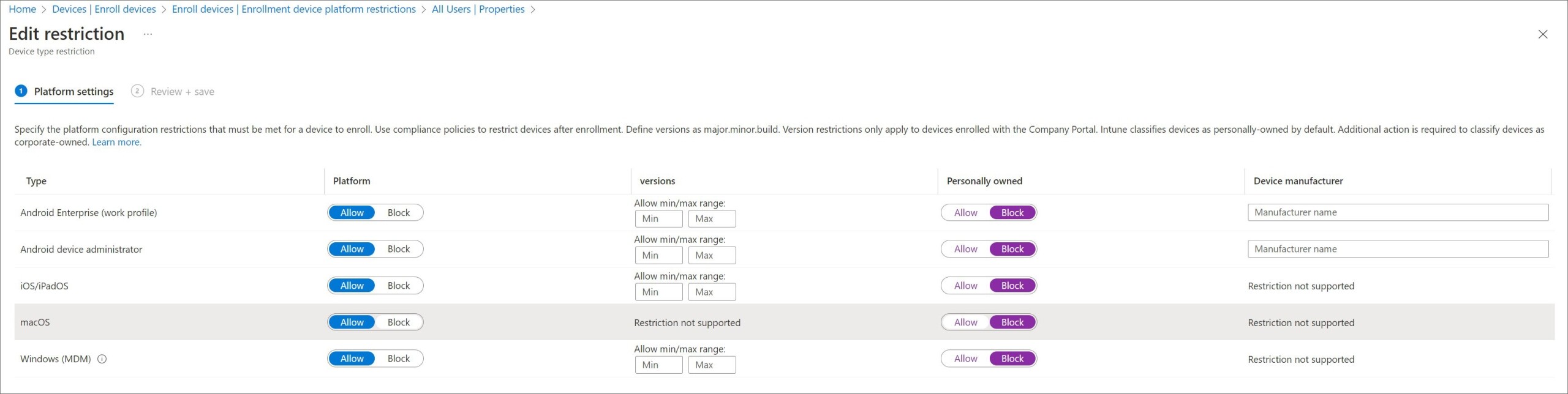 Geräteverwaltung mit dem Microsoft Endpoint Manager: Enrollment Restrictions