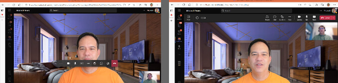 Links: alte Meeting-Ansicht im Teams Web Client, rechts: modernisierte Ansicht